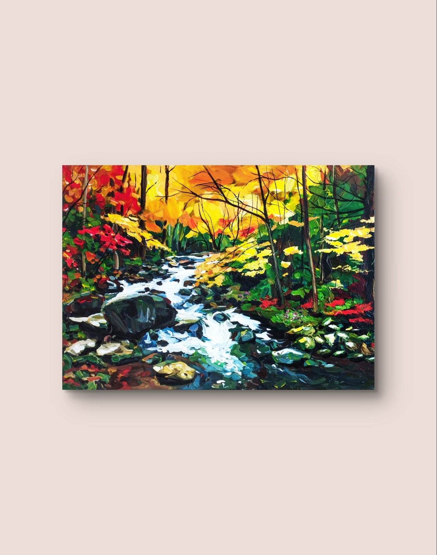 H1Z ART Acrylbild Gemälde Waldfluss – handgemaltes Original Acrylbild (50 x 70 cm)