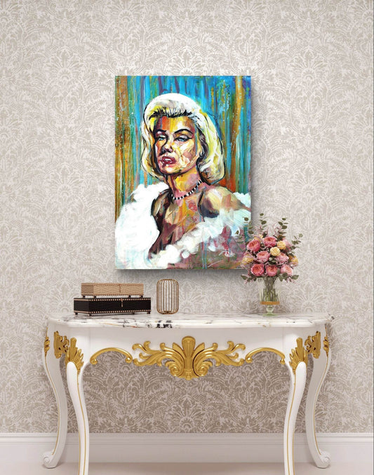 Expressiv-realistisches Gemälde Marilyn Monroe Original Acrylbild (50 x 70 cm) auf Leinwand von H1Z ART in lebendiger Atmosphäre
