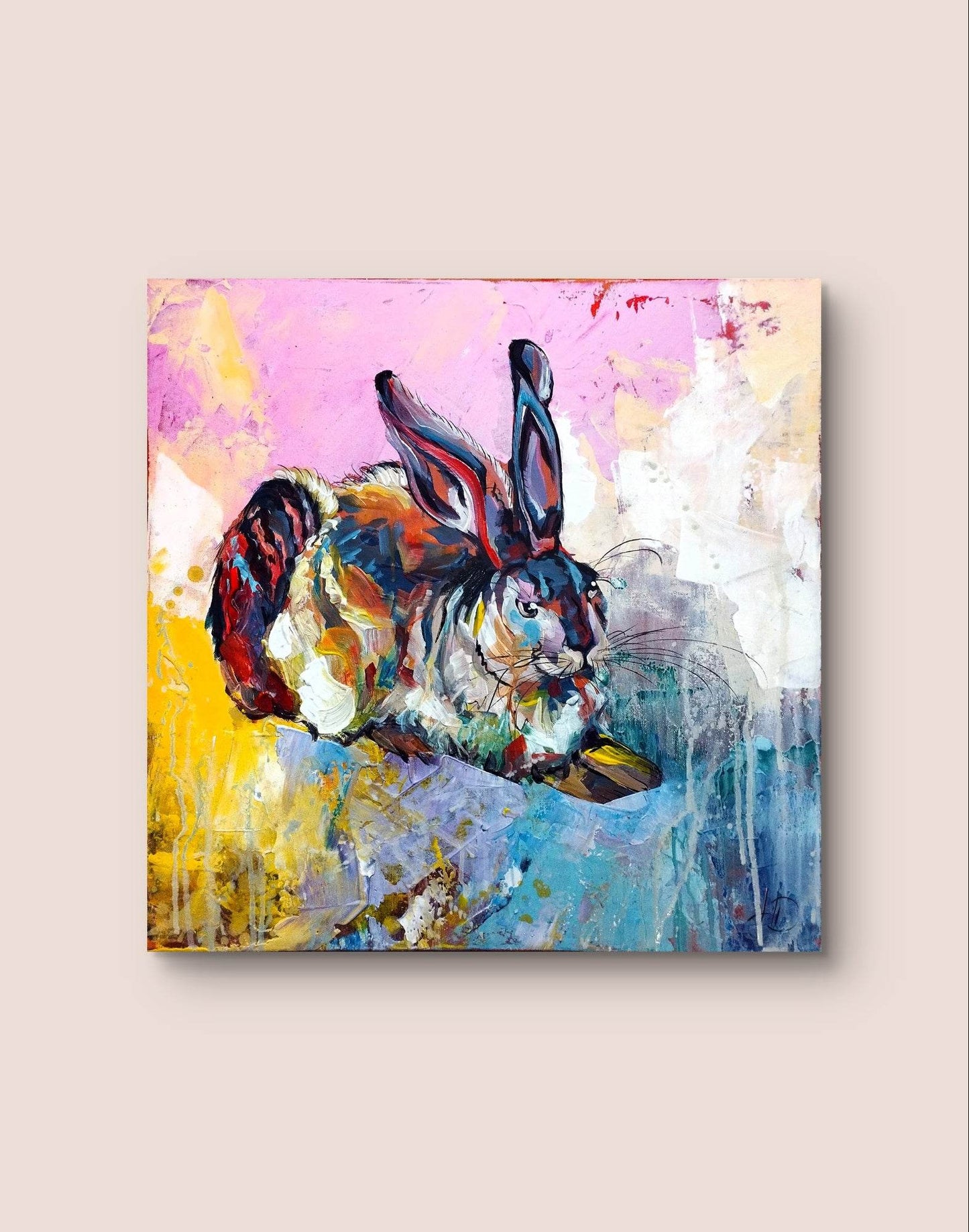 H1Z ART Acrylbild Gemälde Albrecht Dürer Hase – handgemaltes Original Acrylbild (50 x 50 cm)