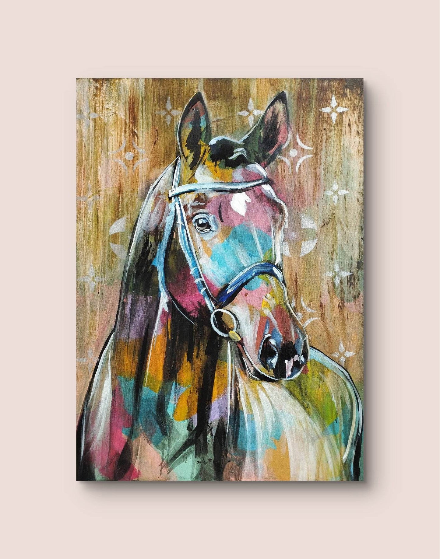 H1Z ART Acrylbild Gemälde bunter Pferd Original Acrylbild (50 x 70 cm)