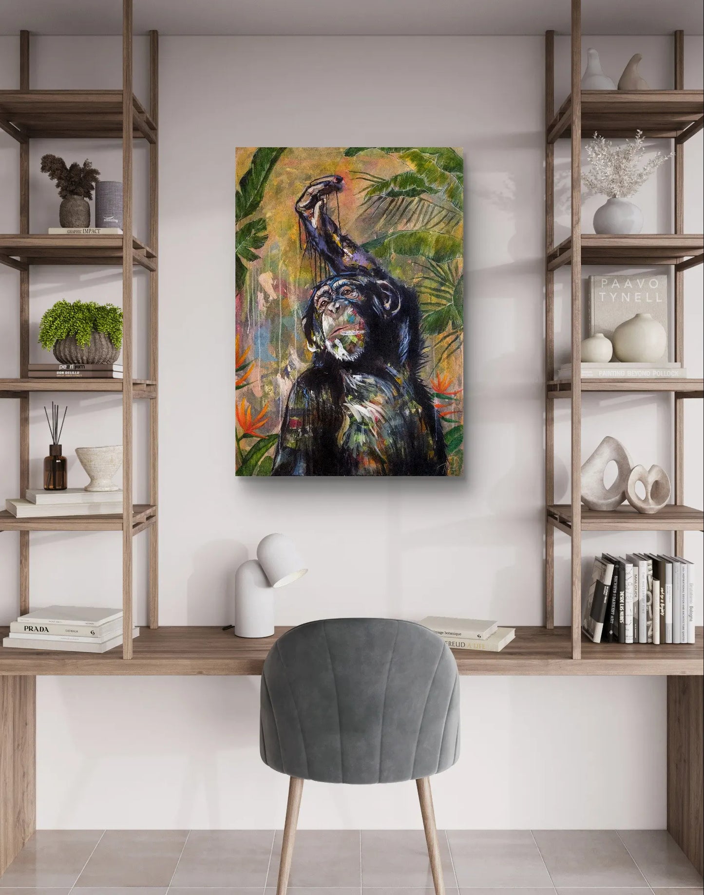 Painting of an elegant monkey – hand-painted original acrylic painting (96 x 67 cm)