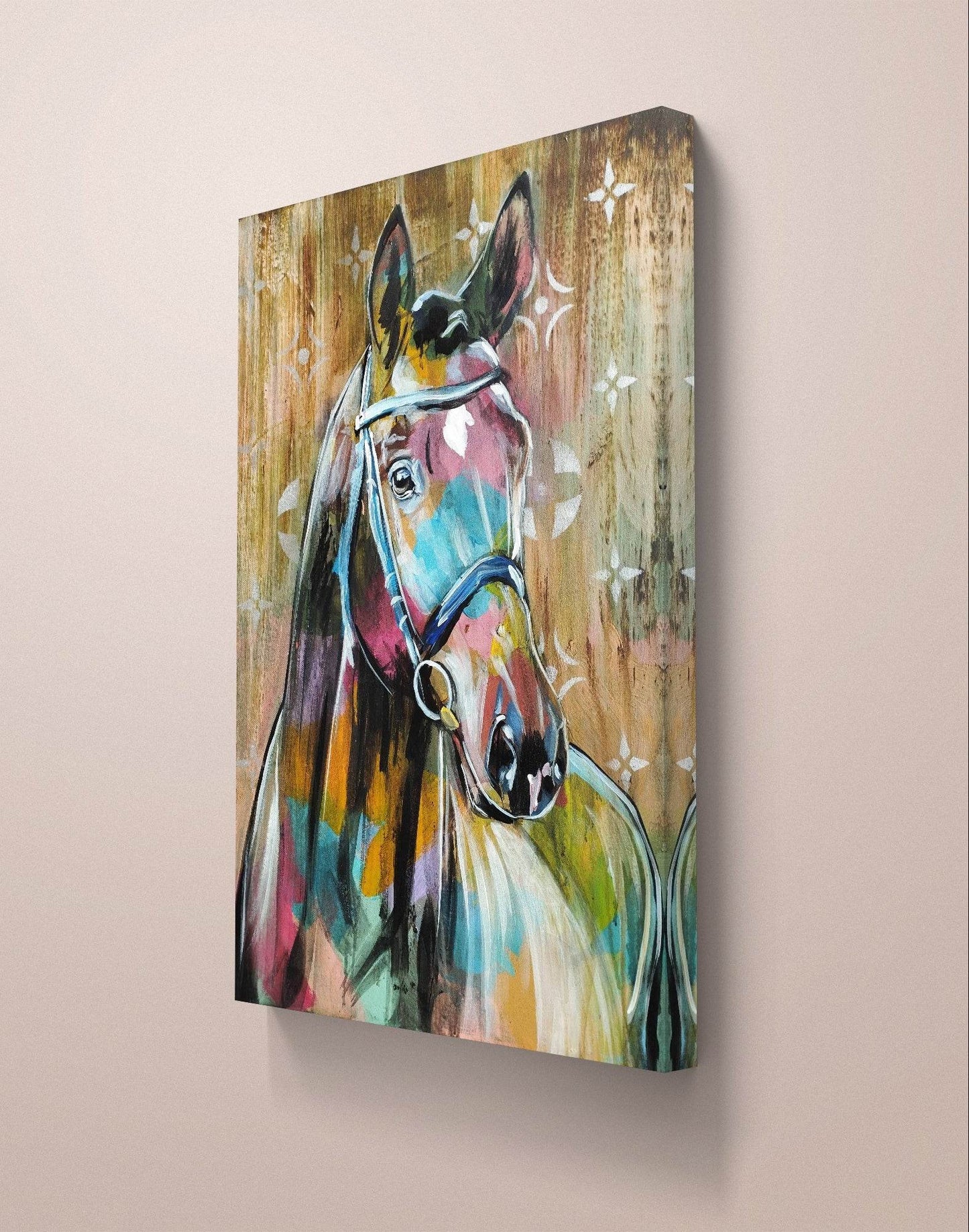 H1Z ART Acrylbild Gemälde bunter Pferd Original Acrylbild (50 x 70 cm)