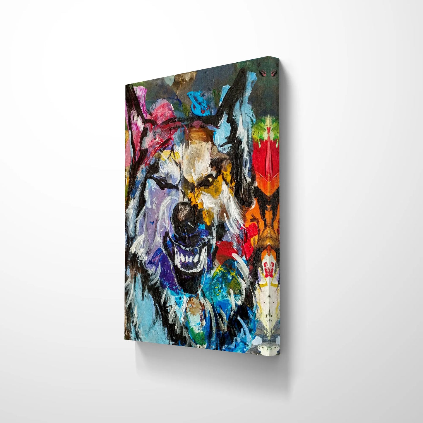 H1Z ART Acrylbild Gemälde Wolf Wilde Wut– handgemaltes Original Acrylbild (40 x 30 cm)