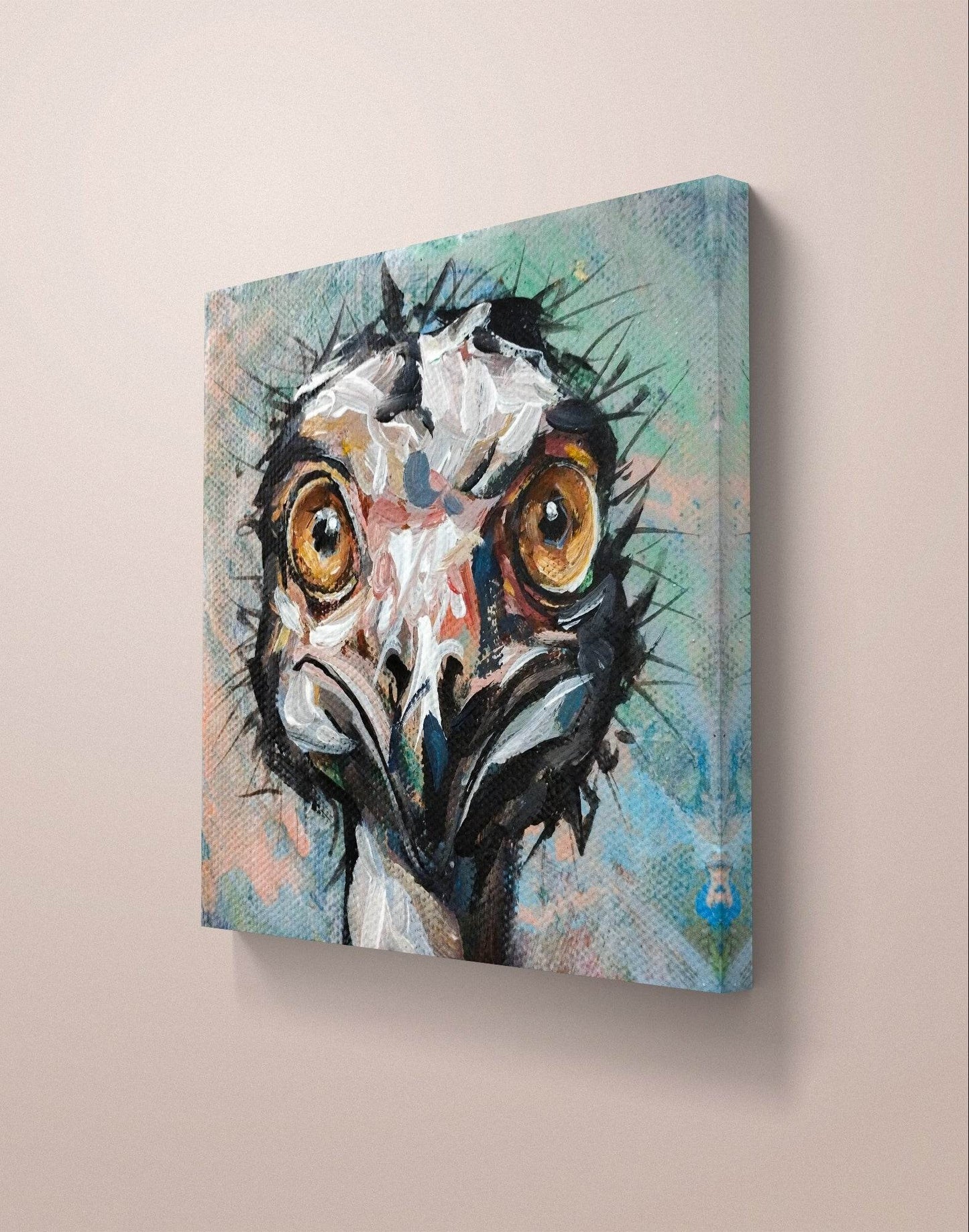 Gemälde Strauß – handgemaltes Original Acrylbild (10 x 10 cm)