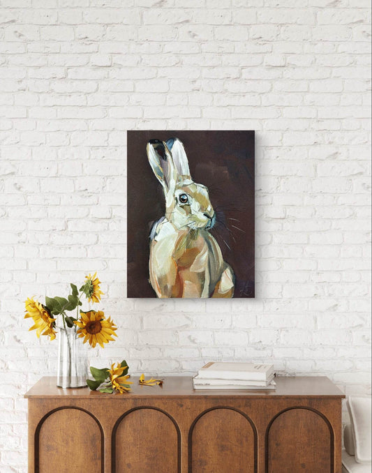 Expressiv-realistisches Gemälde braun Hase – handgemaltes Original Acrylbild (30 x 40 cm) auf Leinwand von H1Z ART in lebendiger Atmosphäre