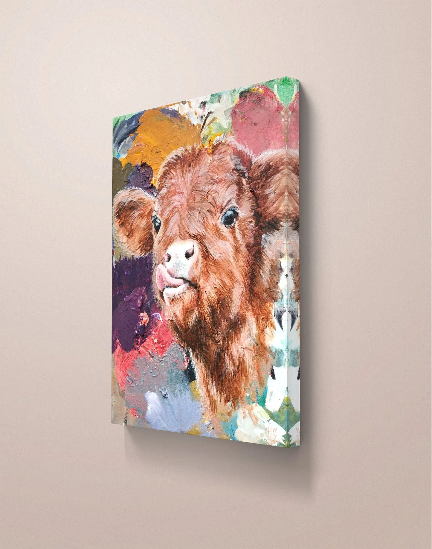 H1Z ART Acrylbild Gemälde Kalb – handgemaltes Original Acrylbild (30 x 40 cm)