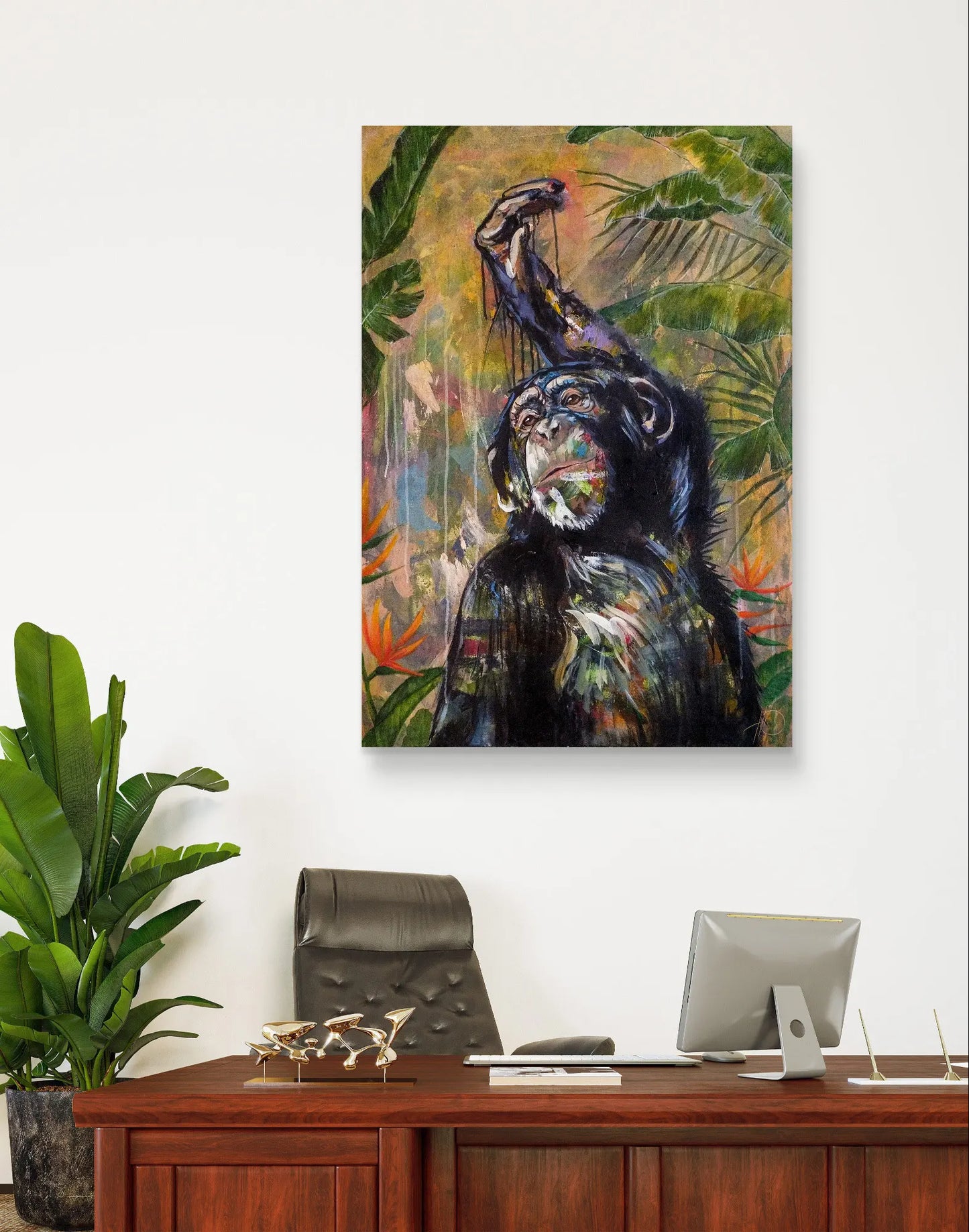 Painting of an elegant monkey – hand-painted original acrylic painting (96 x 67 cm)