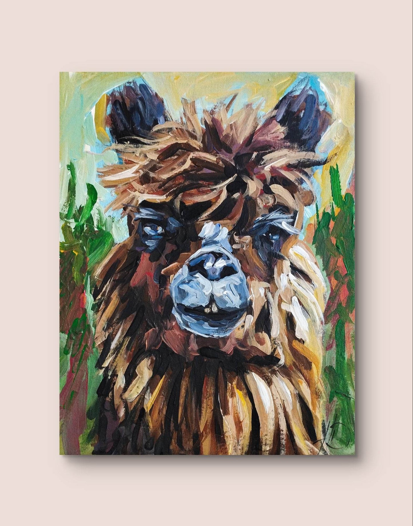 H1Z ART Acrylbild Gemälde Alpaka – handgemaltes Original Acrylbild (30 x 40 cm)