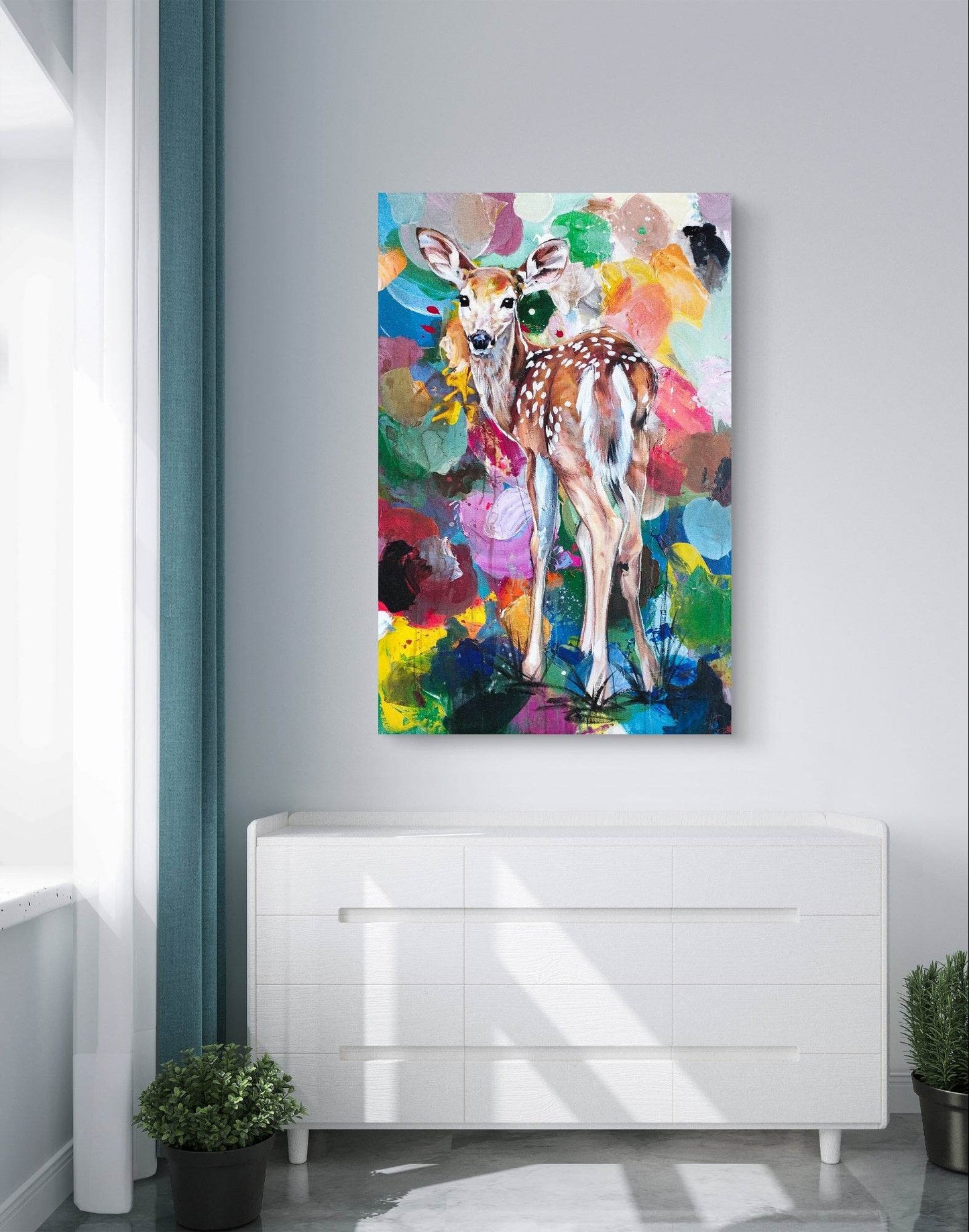 H1Z ART Acrylbild Gemälde Reh – handgemaltes Original Acrylbild (116 x 74 cm)