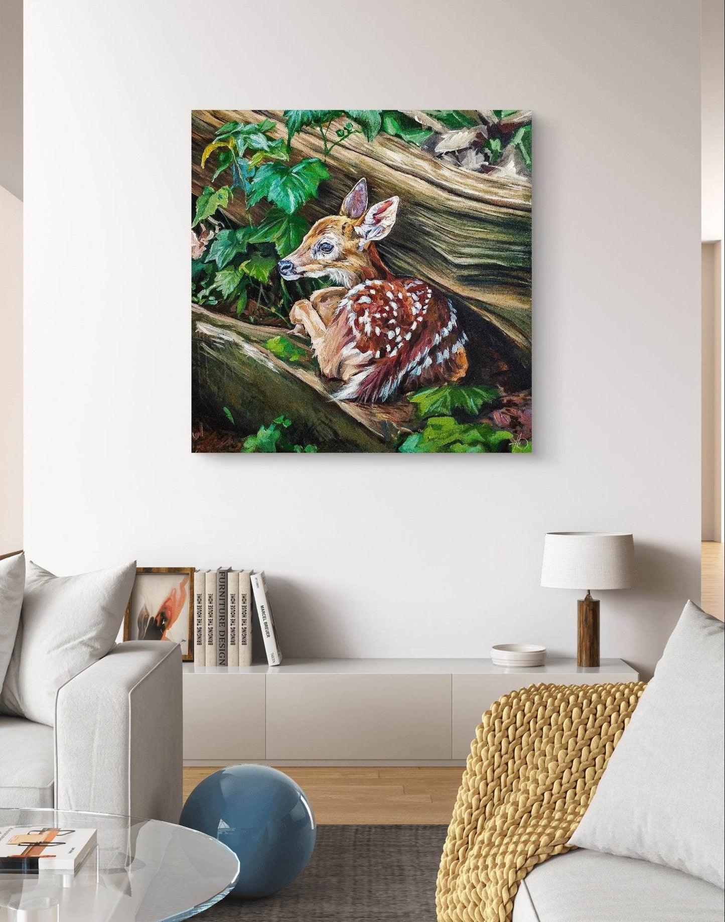 H1Z ART Acrylbild Gemälde Liegendes Kitz – handgemaltes Original Acrylbild (100 x 100 cm)