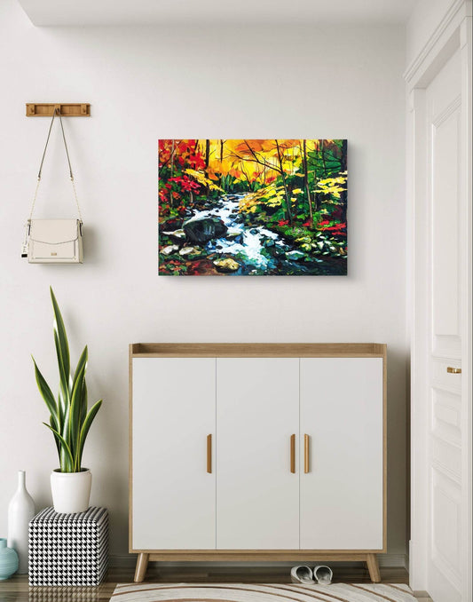 H1Z ART Acrylbild Gemälde Waldfluss – handgemaltes Original Acrylbild (50 x 70 cm)