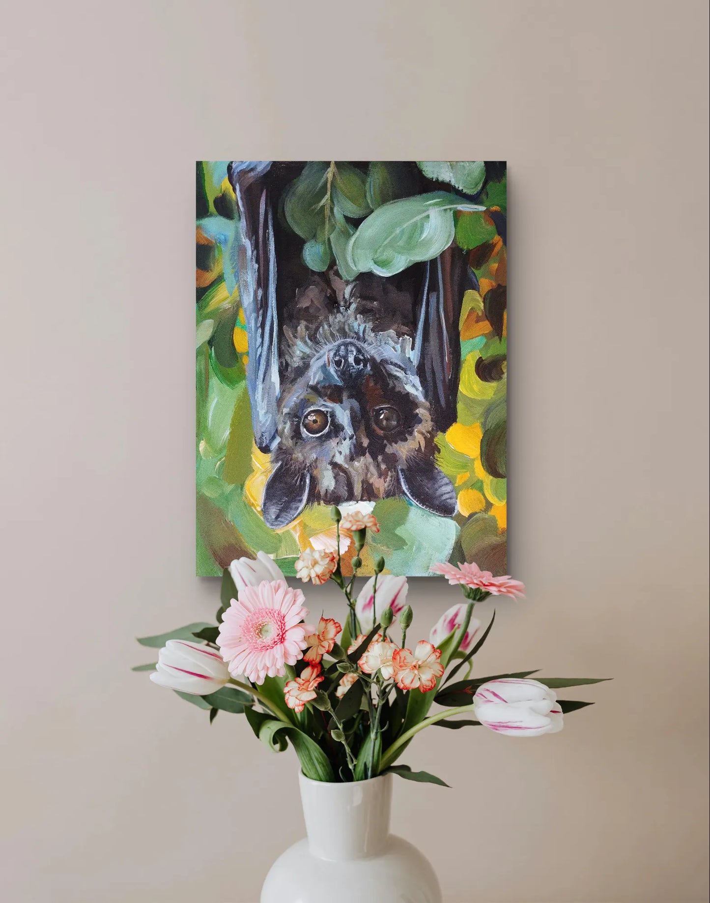 Bat painting – hand-painted original acrylic painting (30 x 40 cm)