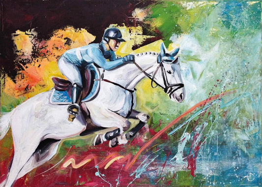 Handgemaltes Pferderennen Acrylgemälde 50×70 cm – dynamisches Pferdeporträt auf Leinwand