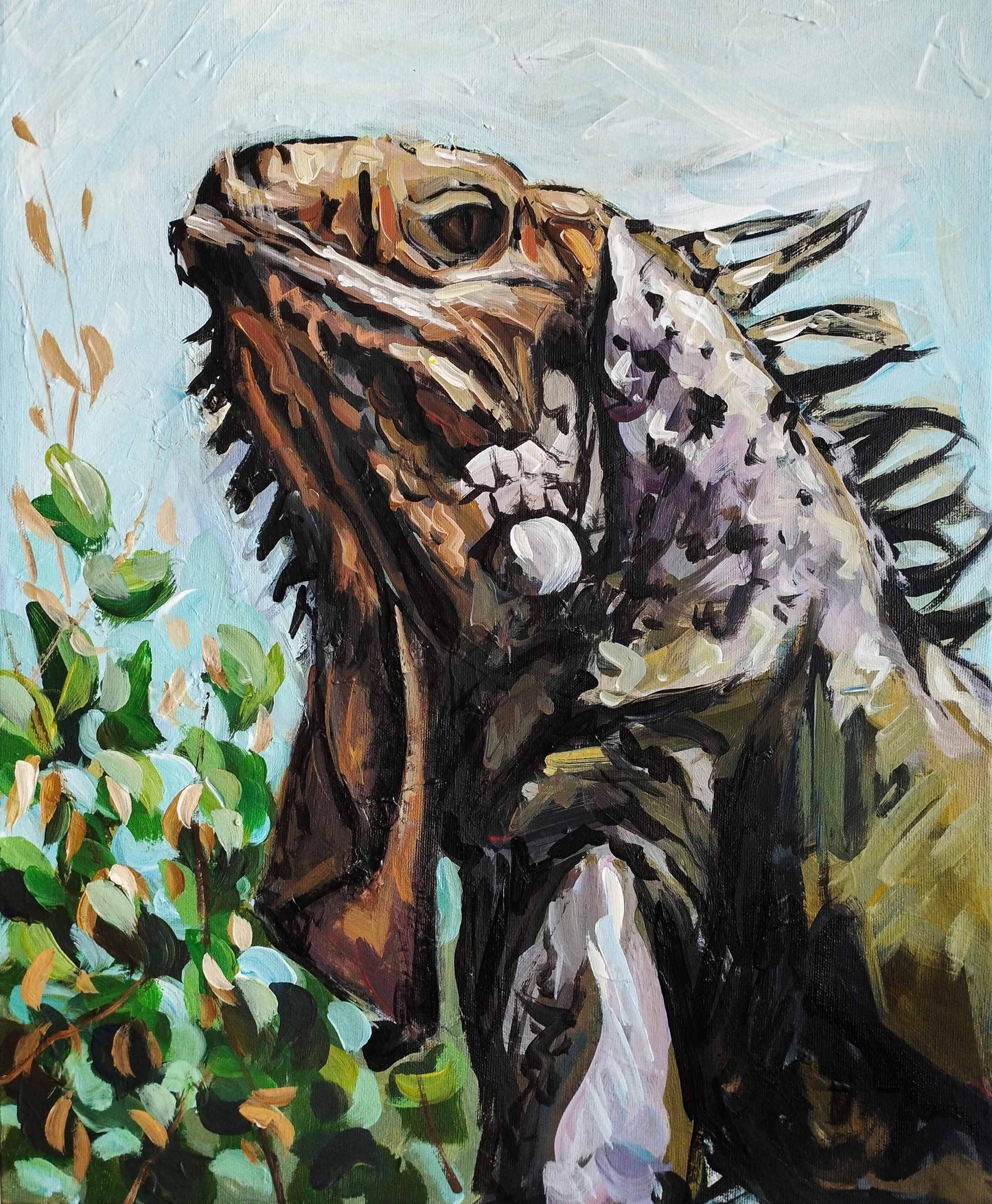 H1Z ART Acrylbild Gemälde Leguan – handgemaltes Original Acrylbild (40 x 50 cm)