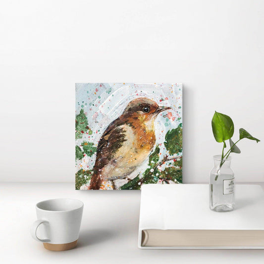 H1Z ART Acrylbild Gemälde Rotkehlchen - handgemaltes Original Acrylbild (10 x 10 cm)
