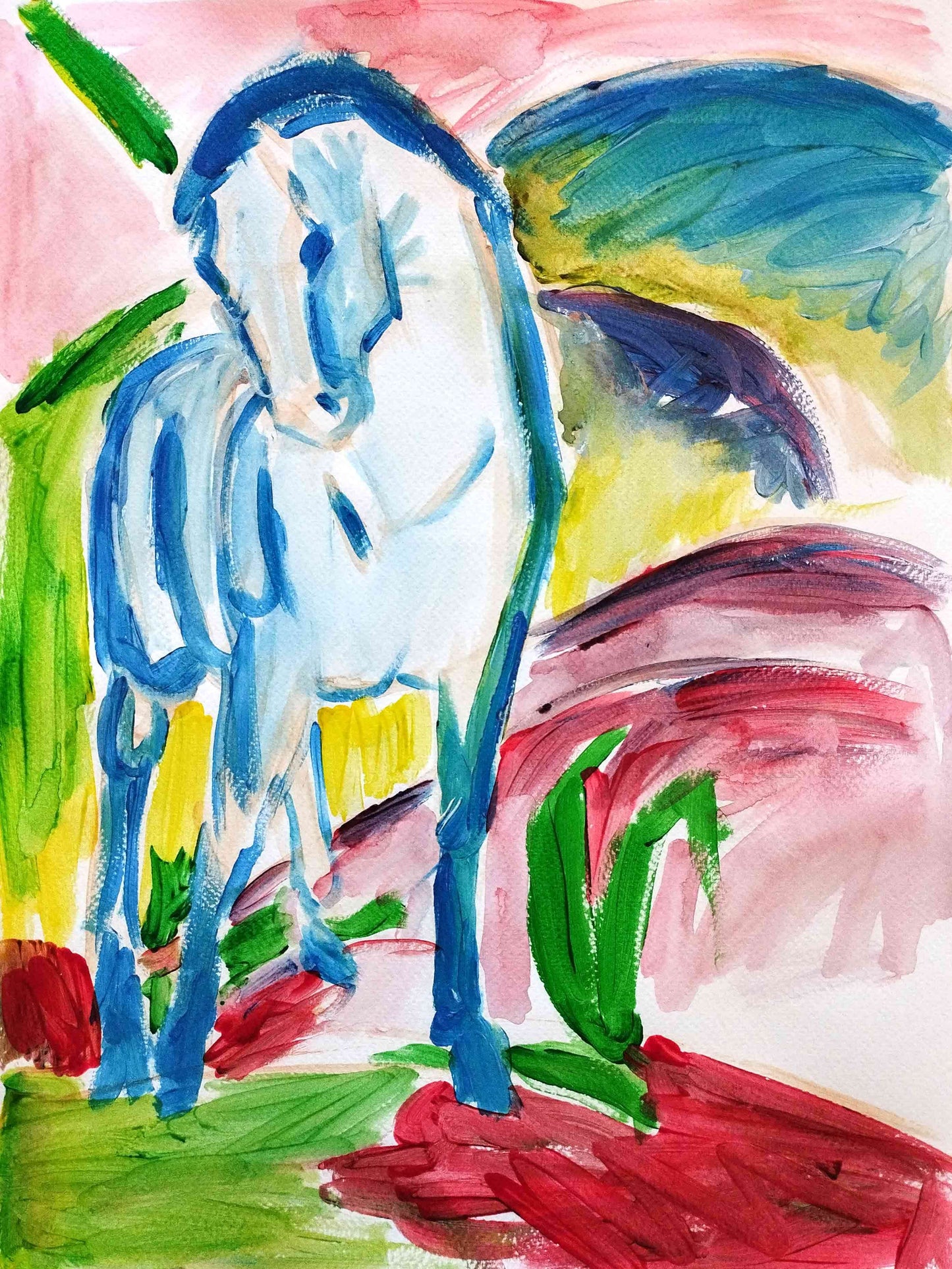 Aquarellbild Der Blaue Reiter von Franz Marc (30 × 40 cm)