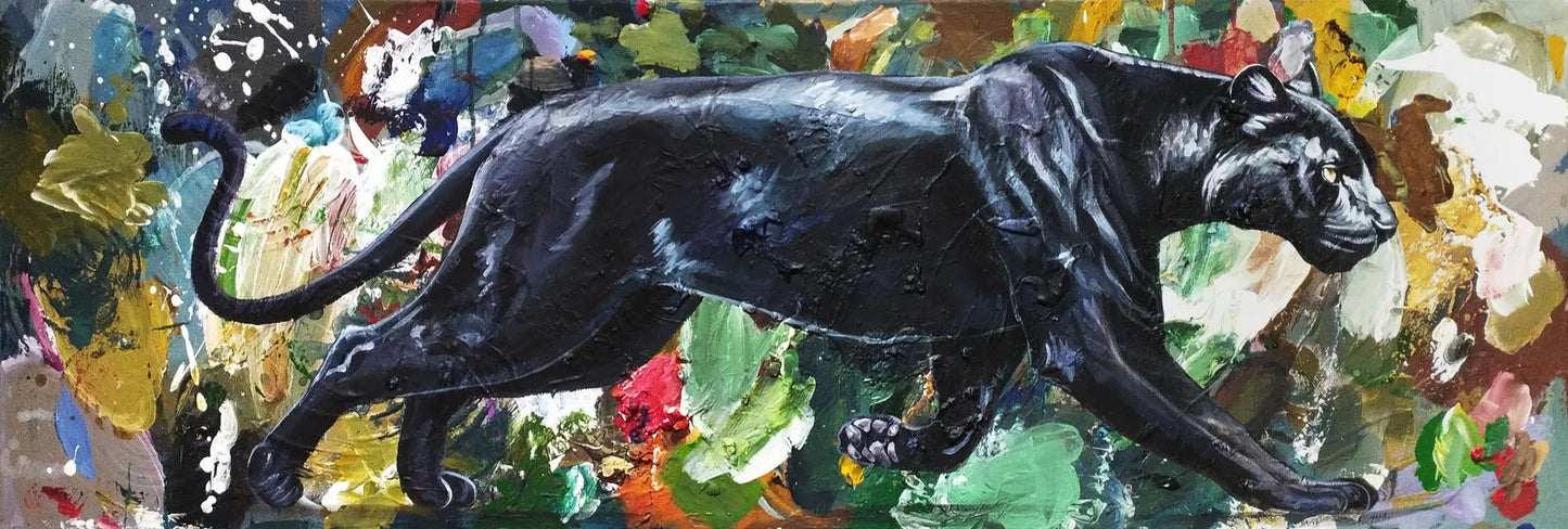 Gemälde Panther – handgemaltes Original Acrylbild (120 x 40 cm)
