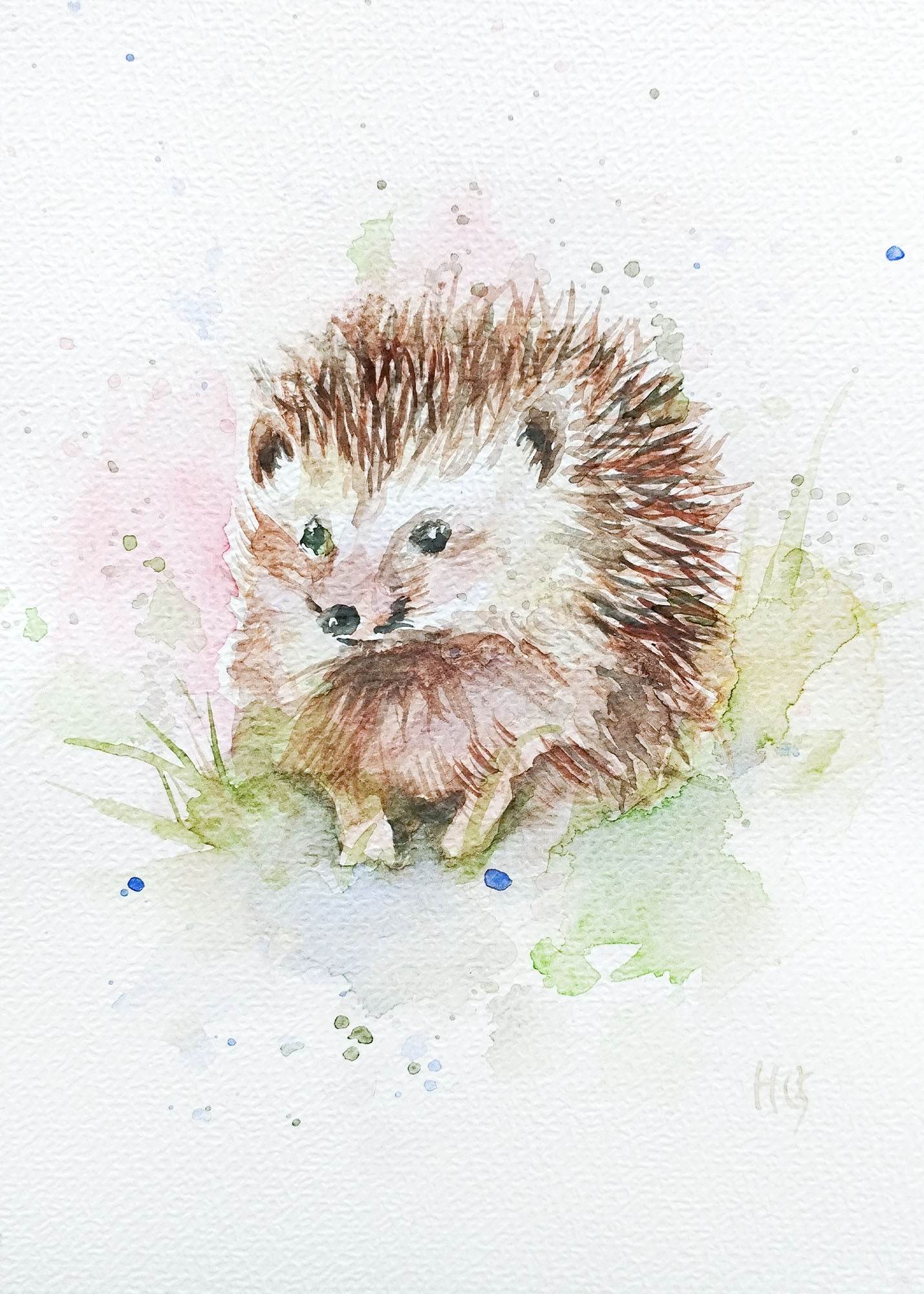 H1Z ART Grußkarte Postkarte „Igel“ – Handgemalt