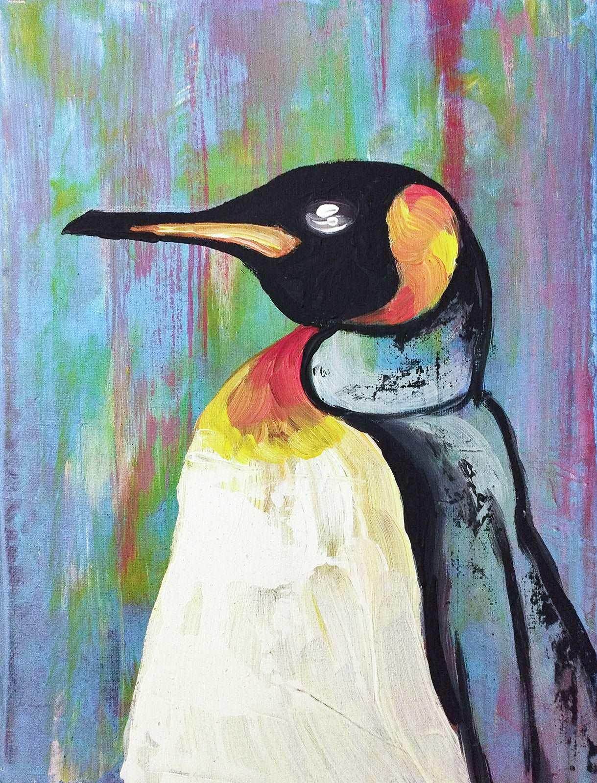 H1Z ART Acrylbild Gemälde Pinguin – handgemaltes Original Acrylbild (30 x 40 cm)