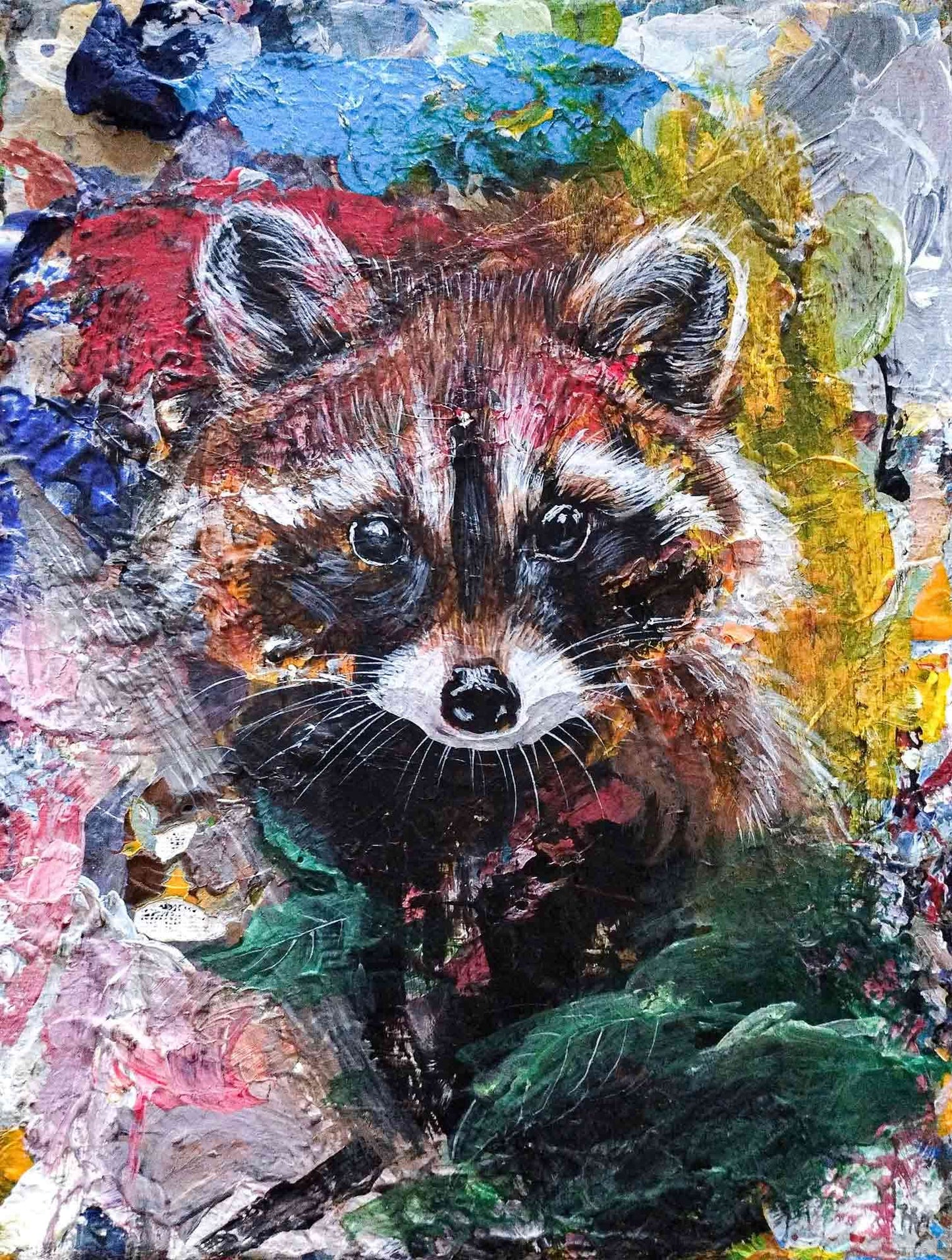 H1Z ART Acrylbild Gemälde Waschbär – handgemaltes Original Acrylbild (18 x 24 cm)