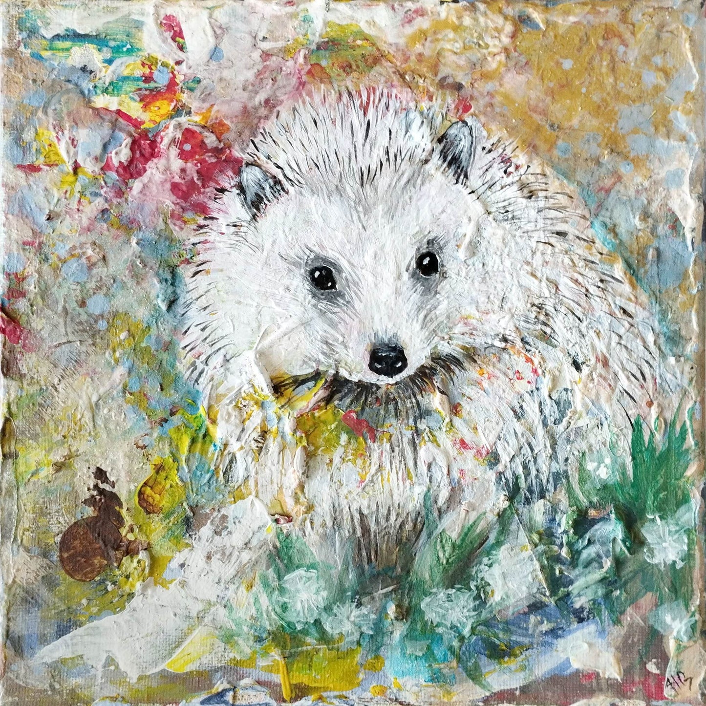 H1Z ART Acrylbild Gemälde Igel II – handgemaltes Original Acrylbild (20 x 20 cm)