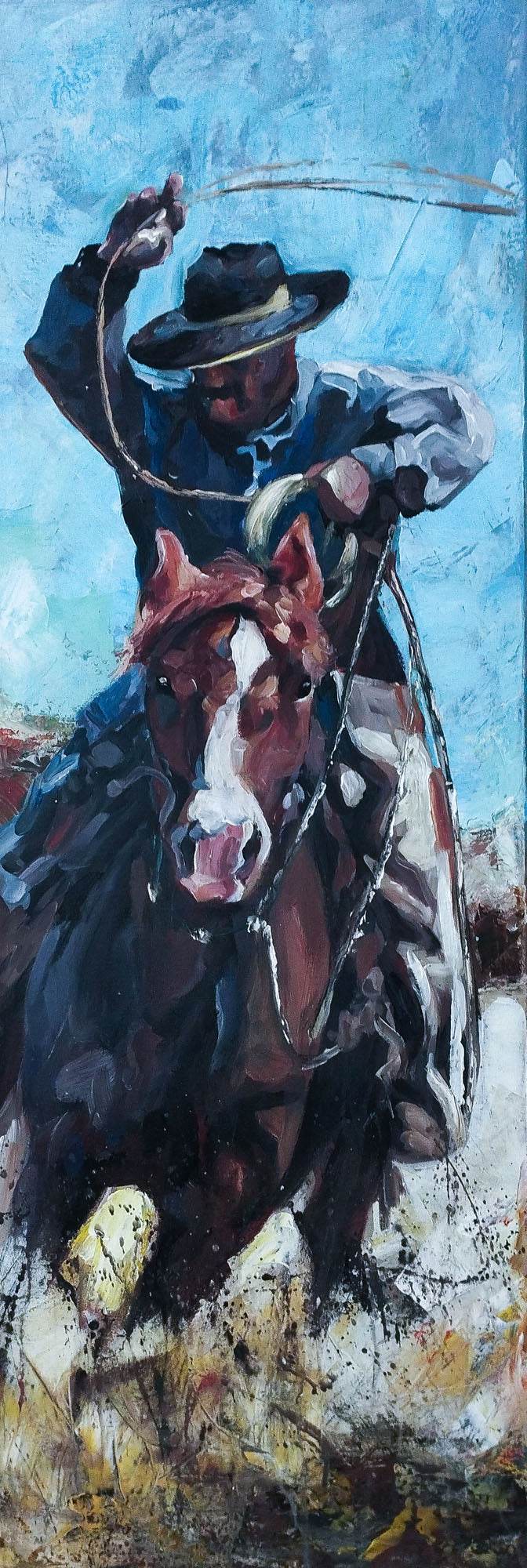 H1Z ART Acrylbild Gemälde Cowboy – handgemaltes Original Acrylbild (120 x 40 cm)