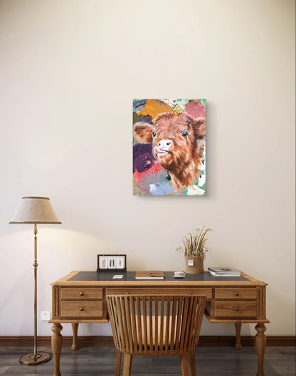 H1Z ART Acrylbild Gemälde Kalb – handgemaltes Original Acrylbild (30 x 40 cm)