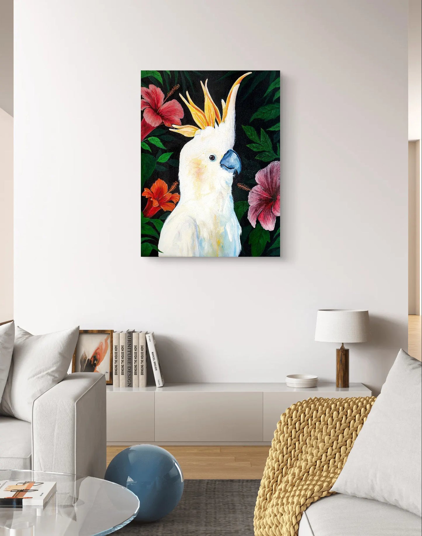Gemälde Kakadu Kontrast – handgemaltes Original Acrylbild (80 x 60 cm)
