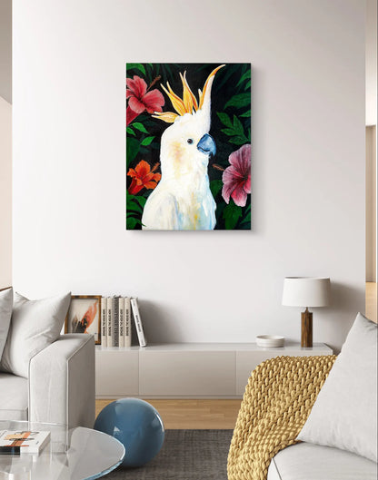 Gemälde Kakadu Kontrast – handgemaltes Original Acrylbild (80 x 60 cm)