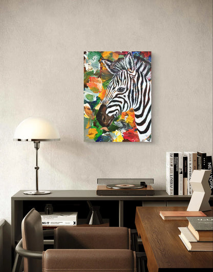 Gemälde Zebra auf der Savanne – handgemaltes Original Acrylbild (30 x 40 cm)
