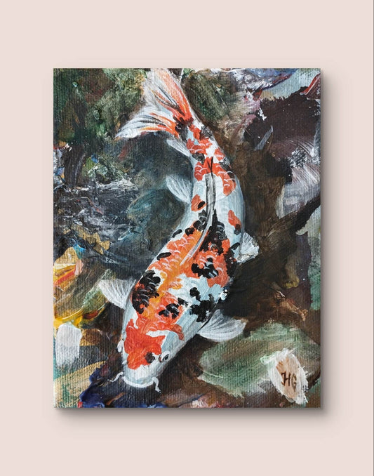 Heinz Acrylbild Wandbild Koi Karpfen Acryl auf Leinwand (13 x 10 cm)