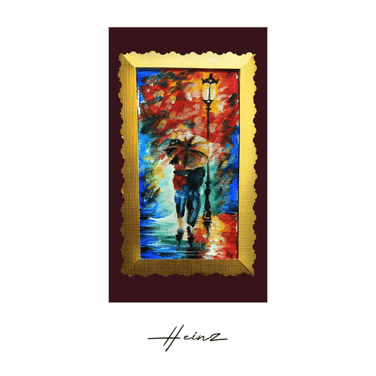 Heinz Acrylbild Handgemalte Grußkarte – "Regentag im Park" (Aquarell, DIN A6)