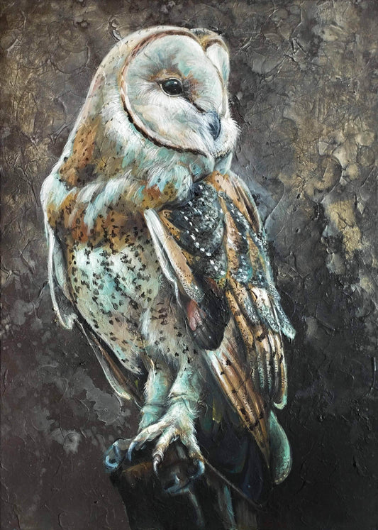 Heinz Acrylbild Gemälde Eule – handgemaltes Original Acrylbild (50 x 70 cm)