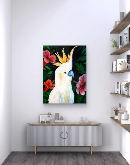 Gemälde Kakadu Kontrast – handgemaltes Original Acrylbild (80 x 60 cm)
