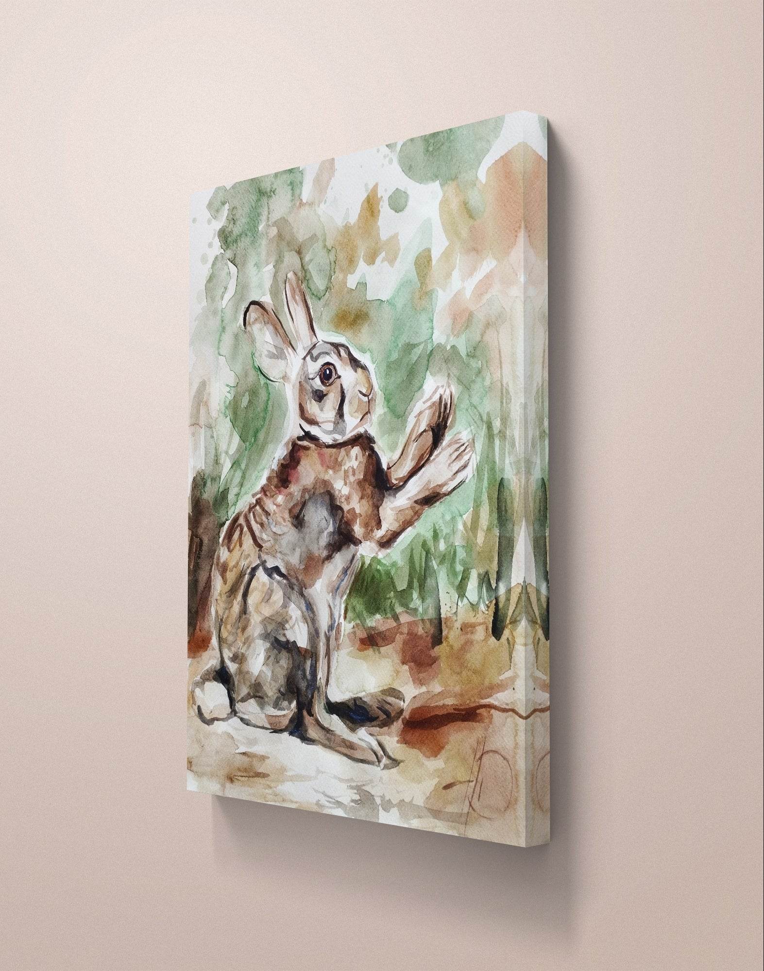 Heinz Acrylbild Aquarellbild Hase im Wald (30 × 40 cm)