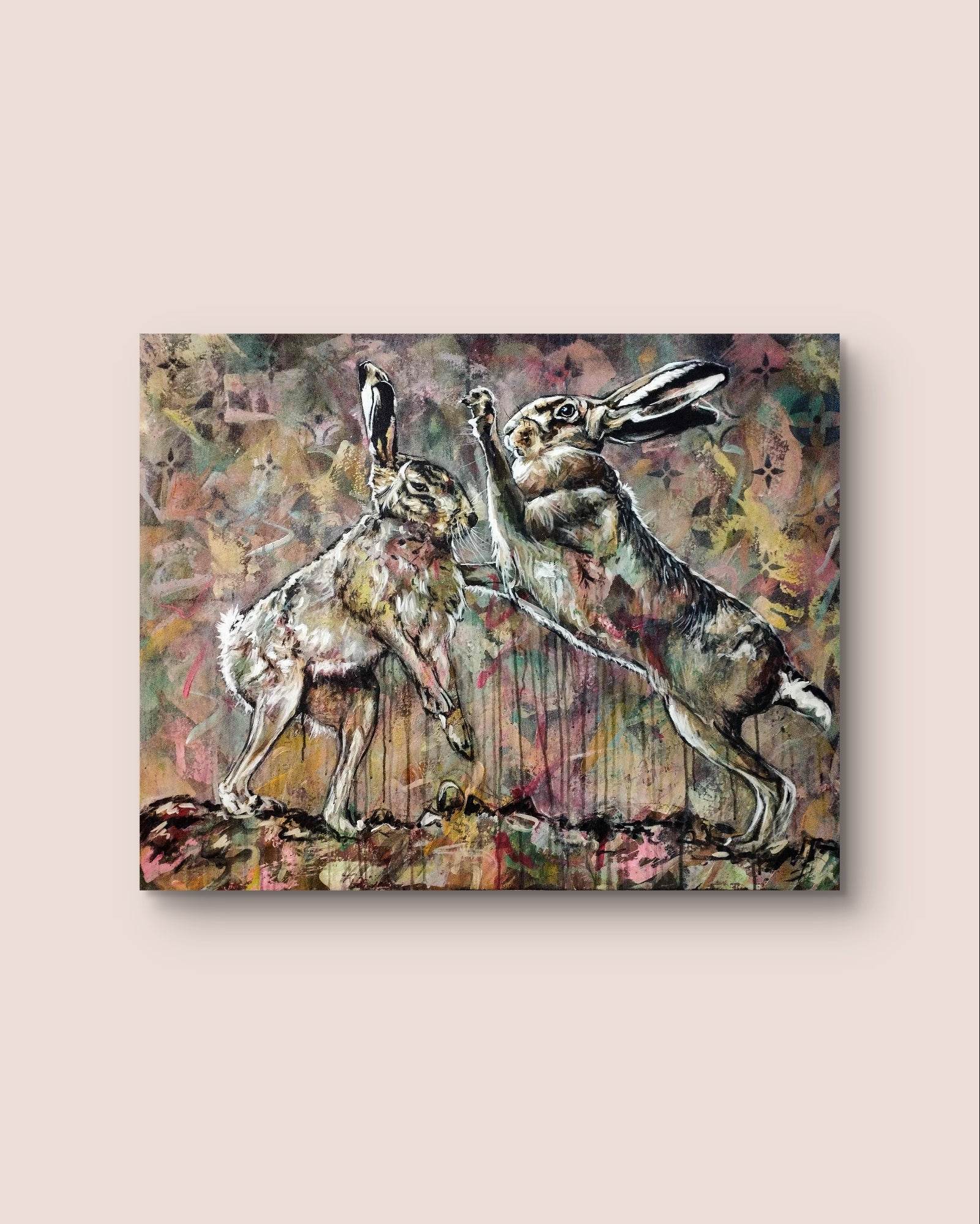 Heinz Acrylbild Wandbild zwei Hasen Acryl auf Leinwand (100 x 80 cm)