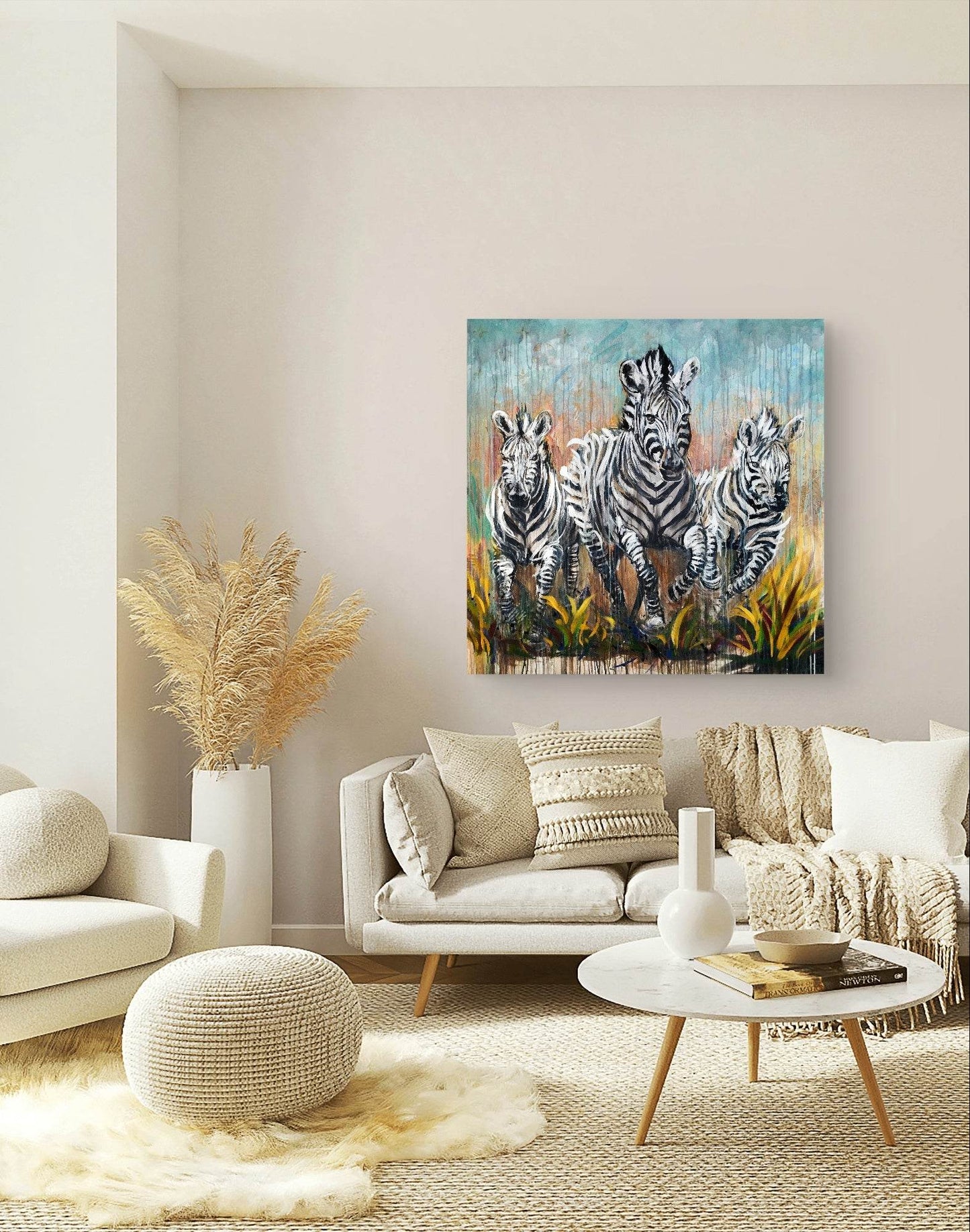 Heinz Acrylbild Wandbild drei Zebra Acryl auf Leinwand (120 x 120 cm)
