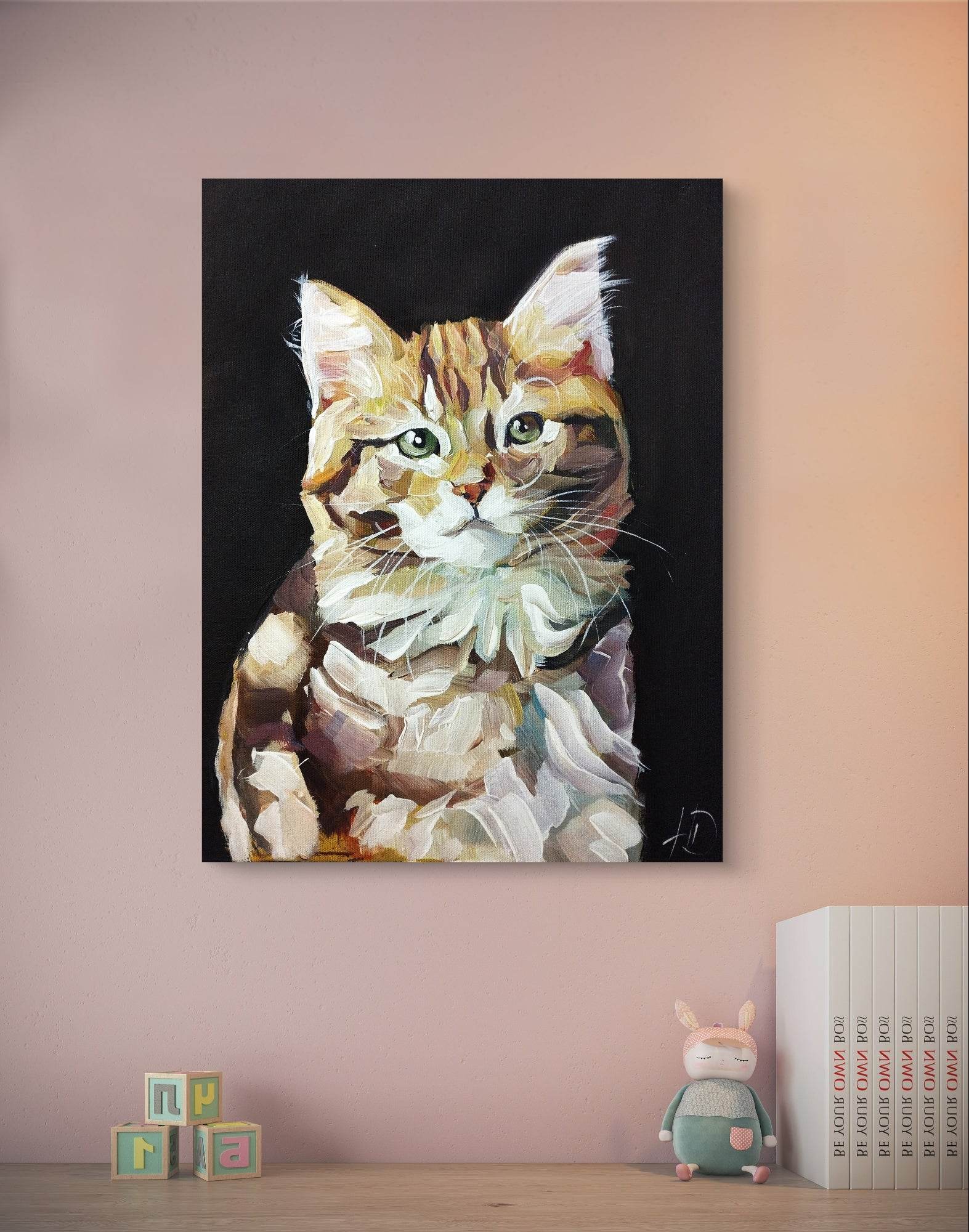 Heinz Acrylbild Wandbild orange Katze Acryl auf Leinwand (30 x 40 cm)