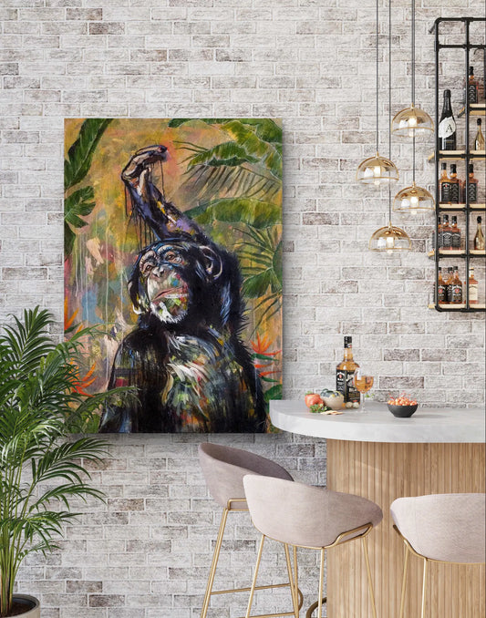 Painting of an elegant monkey – hand-painted original acrylic painting (96 x 67 cm)