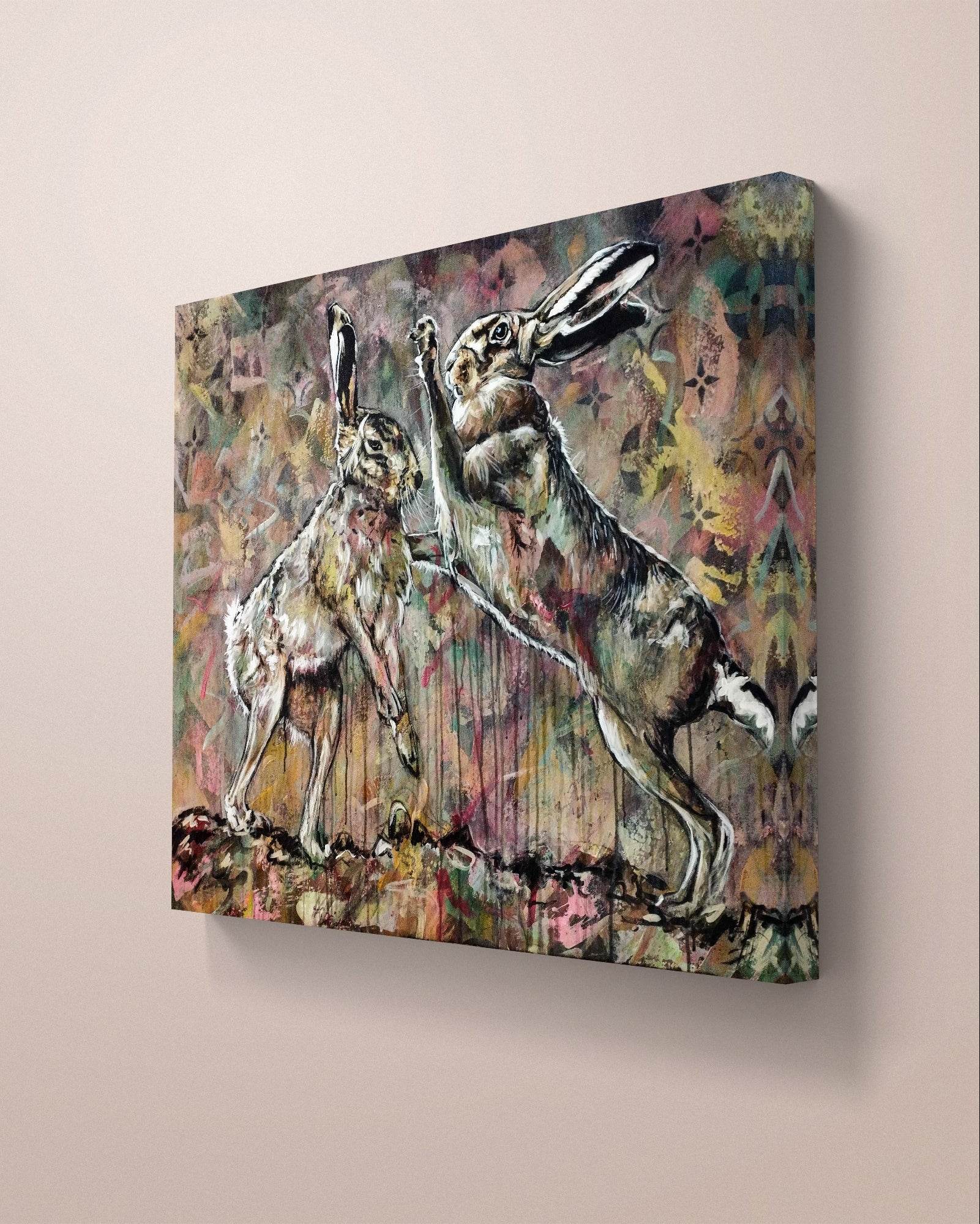 Heinz Acrylbild Wandbild zwei Hasen Acryl auf Leinwand (100 x 80 cm)