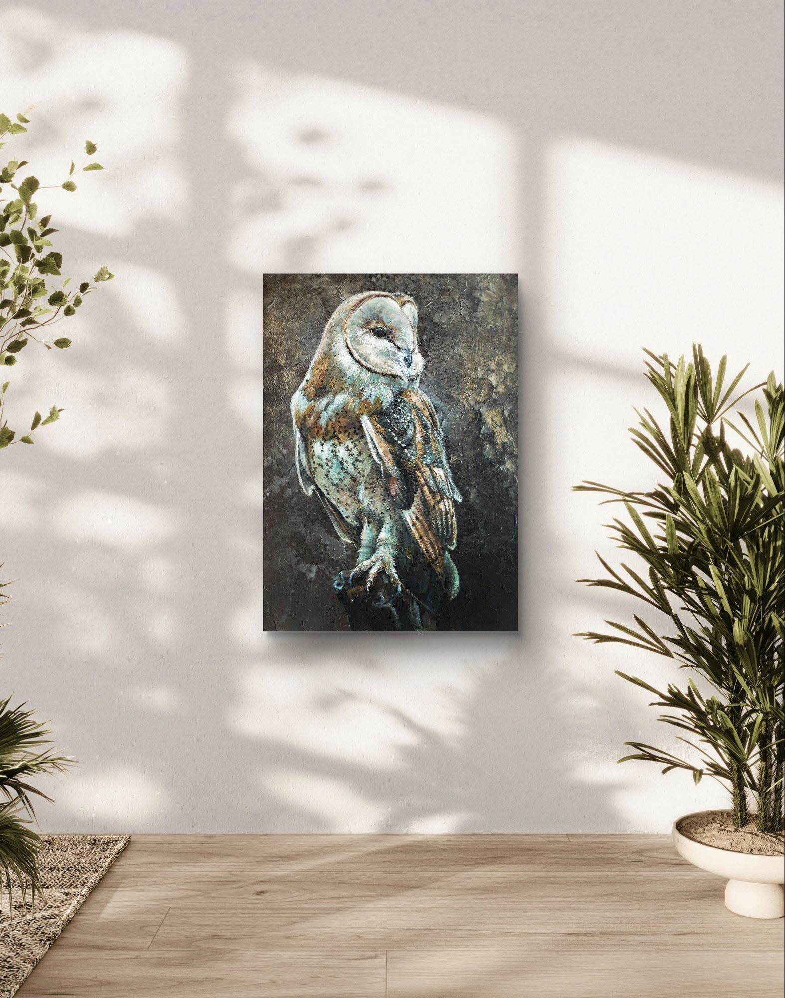 Heinz Acrylbild Gemälde Eule – handgemaltes Original Acrylbild (50 x 70 cm)