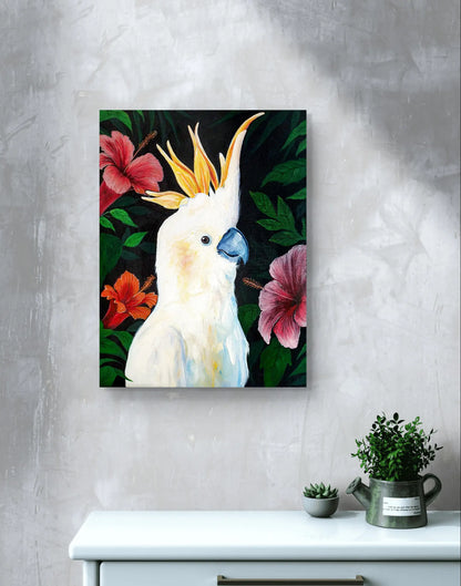 Gemälde Kakadu Kontrast – handgemaltes Original Acrylbild (80 x 60 cm)
