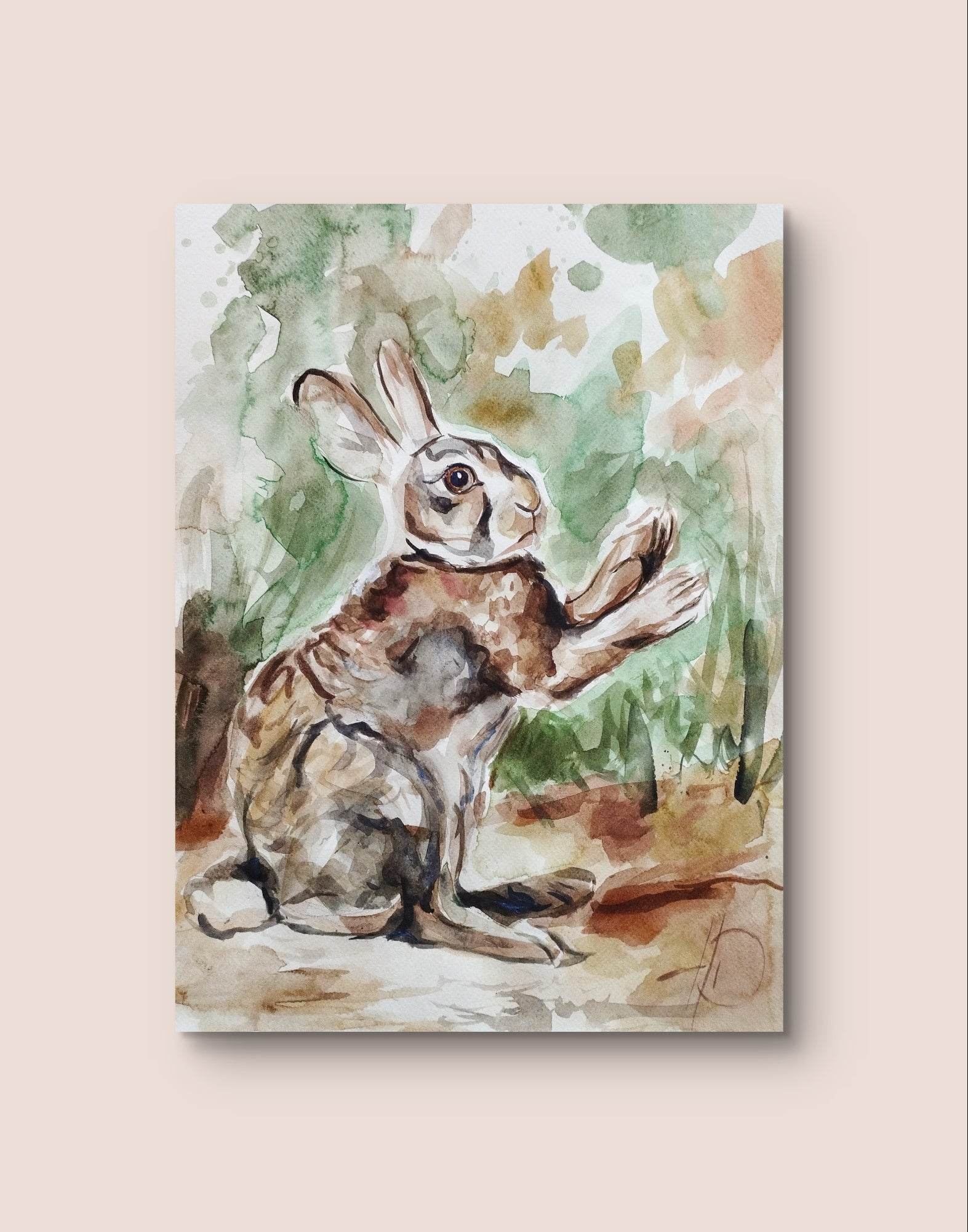 Heinz Acrylbild Aquarellbild Hase im Wald (30 × 40 cm)