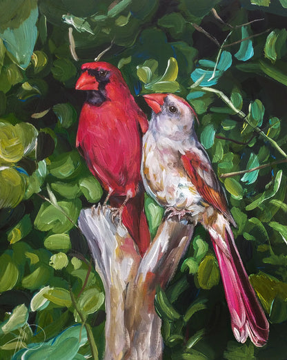 Gemälde Kardinalspaar – handgemaltes Original Acrylbild (40 x 50 cm)