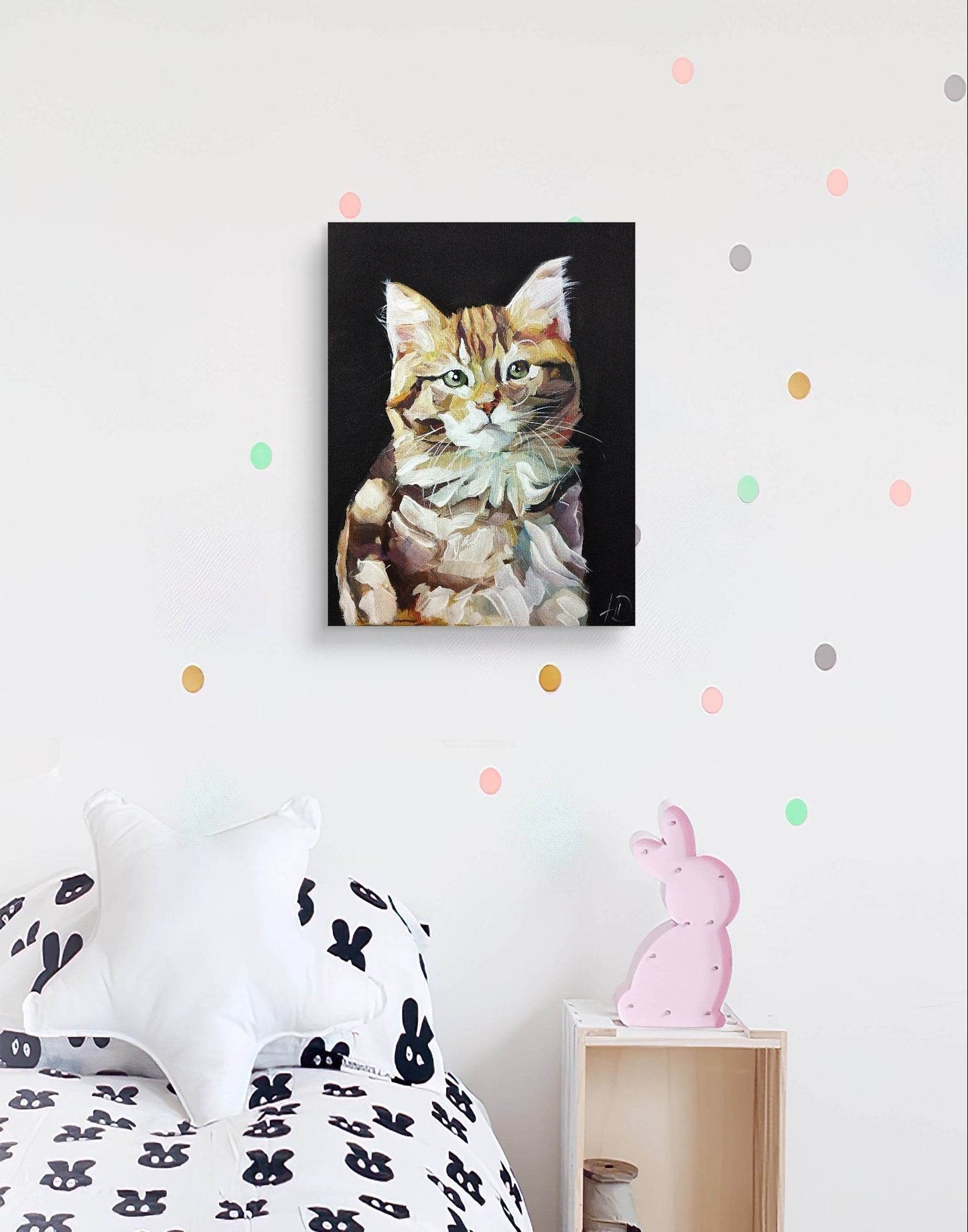 Heinz Acrylbild Wandbild orange Katze Acryl auf Leinwand (30 x 40 cm)