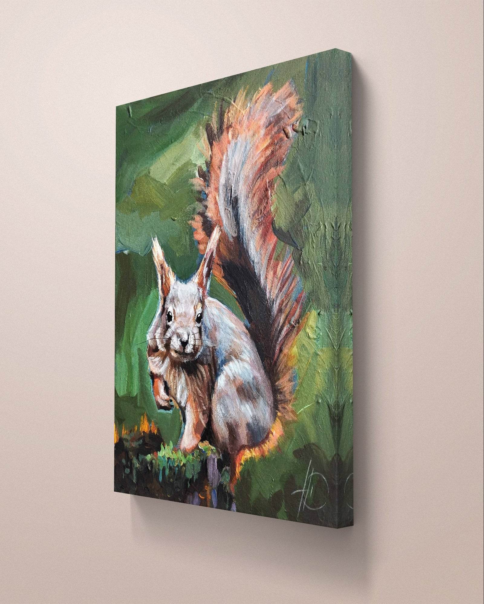 Heinz Acrylbild Wandbild Wald Eichhörnchen Acryl auf Leinwand (30 x 40 cm)