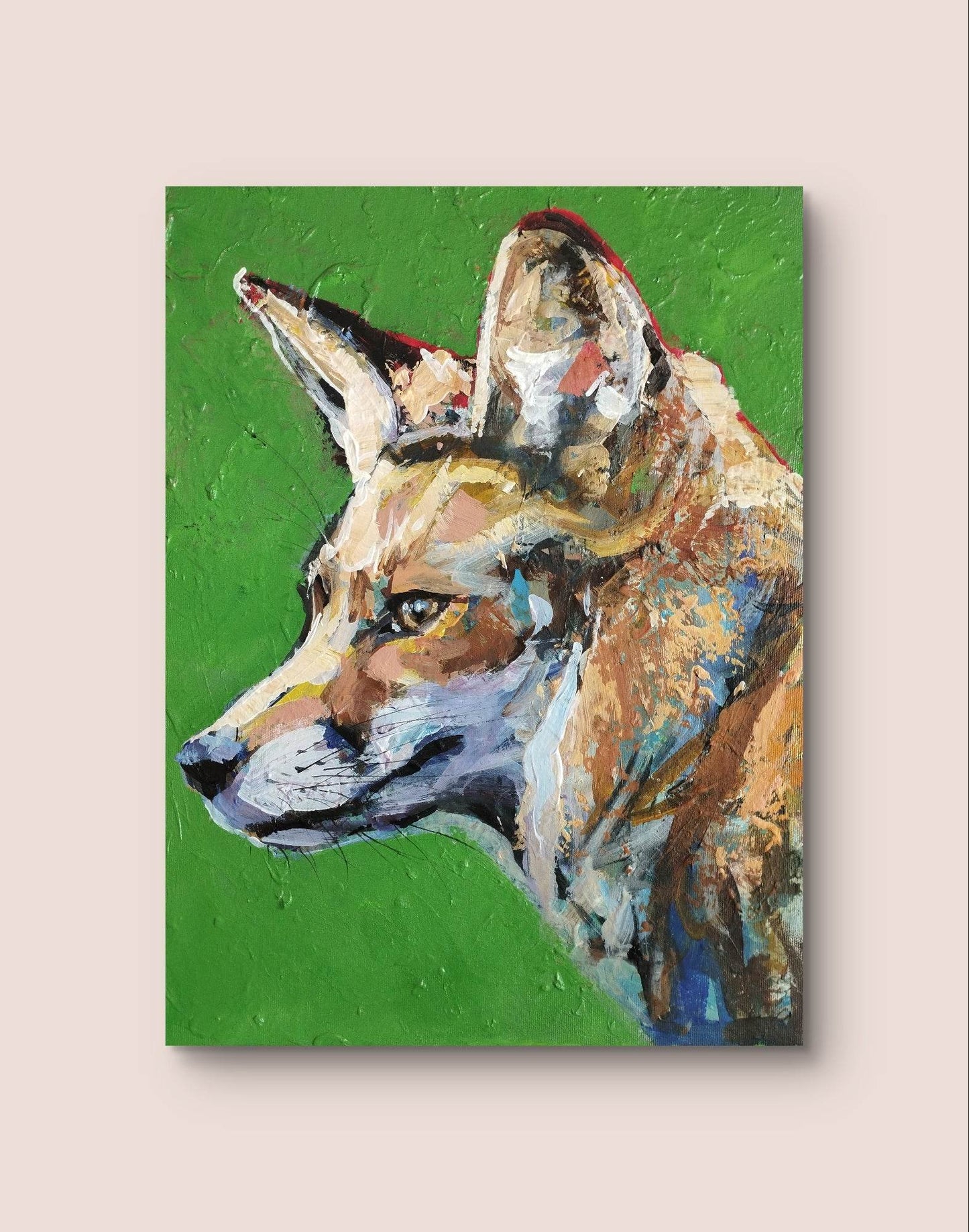 Heinz Acrylbild Wandbild grün Fuchs Acryl auf Leinwand (30 x 40 cm)