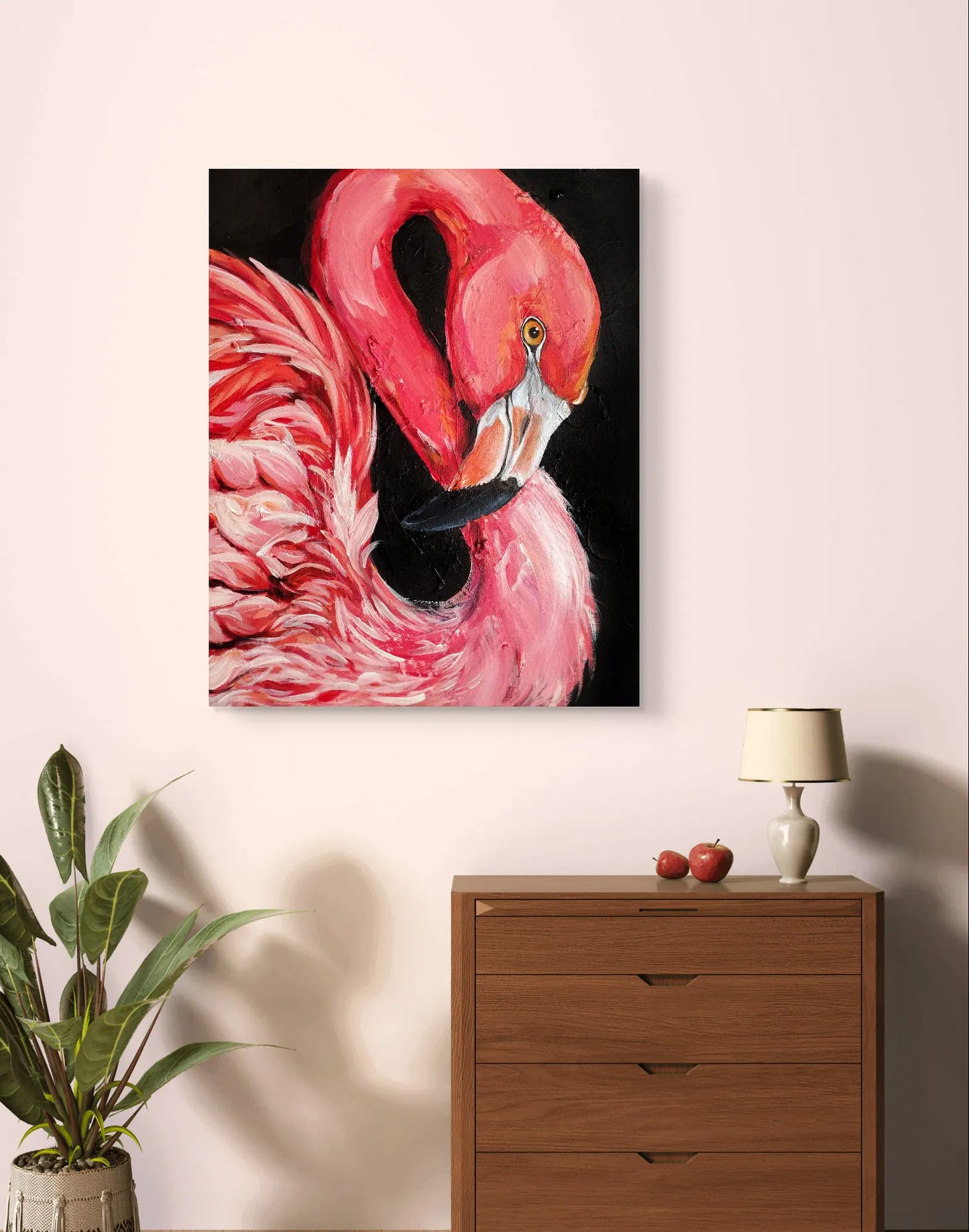 Gemälde Flamingo Silhouette – handgemaltes Original Acrylbild (40 x 50 cm)