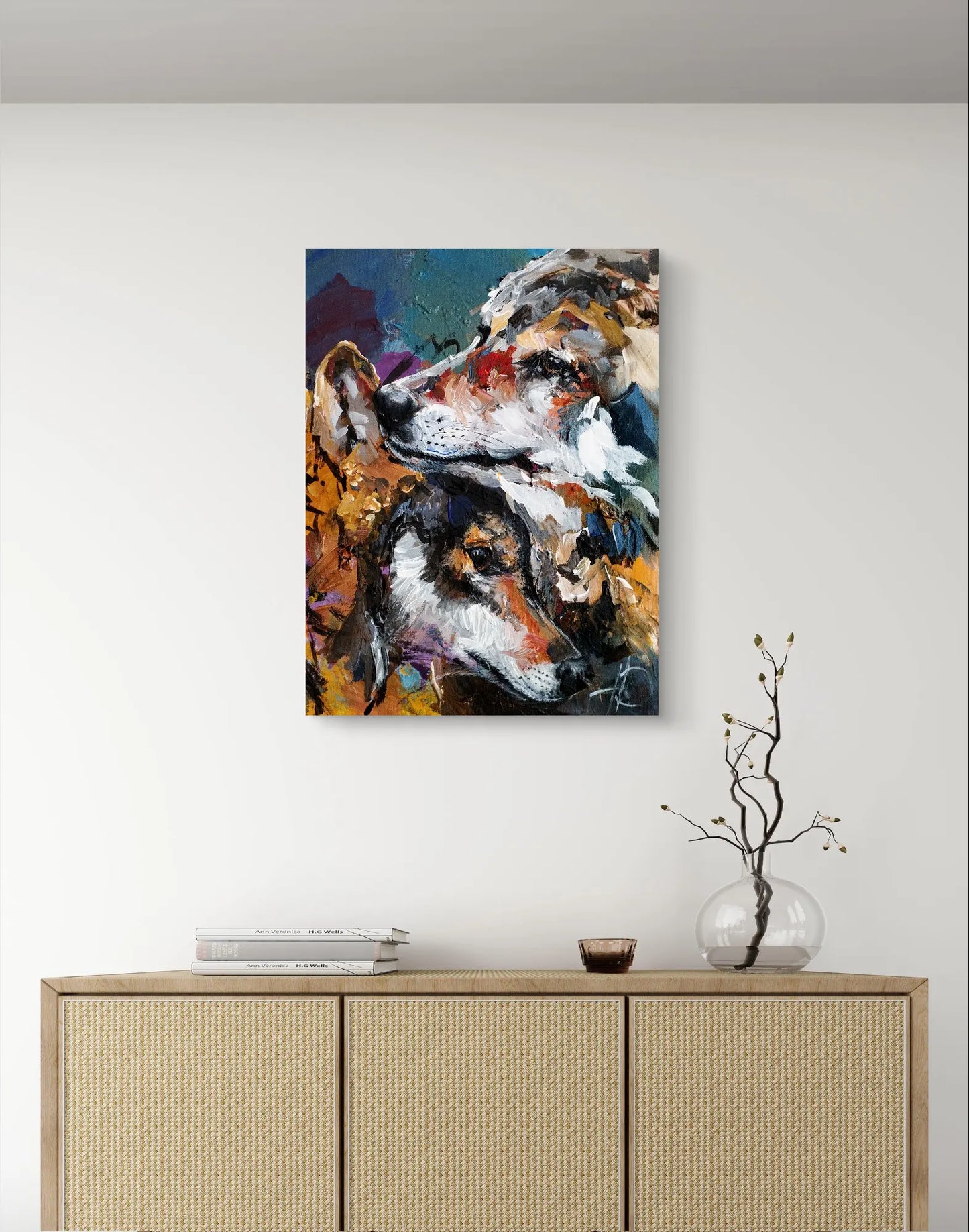 Gemälde Wölfe Treue Gefährten – handgemaltes Original Acrylbild (40 x 30 cm)