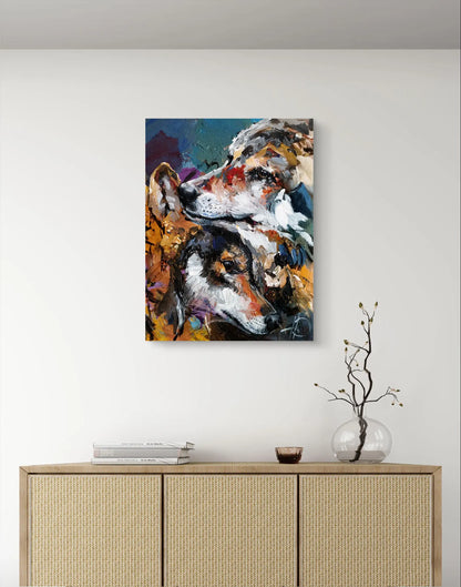 Gemälde Wölfe Treue Gefährten – handgemaltes Original Acrylbild (40 x 30 cm)